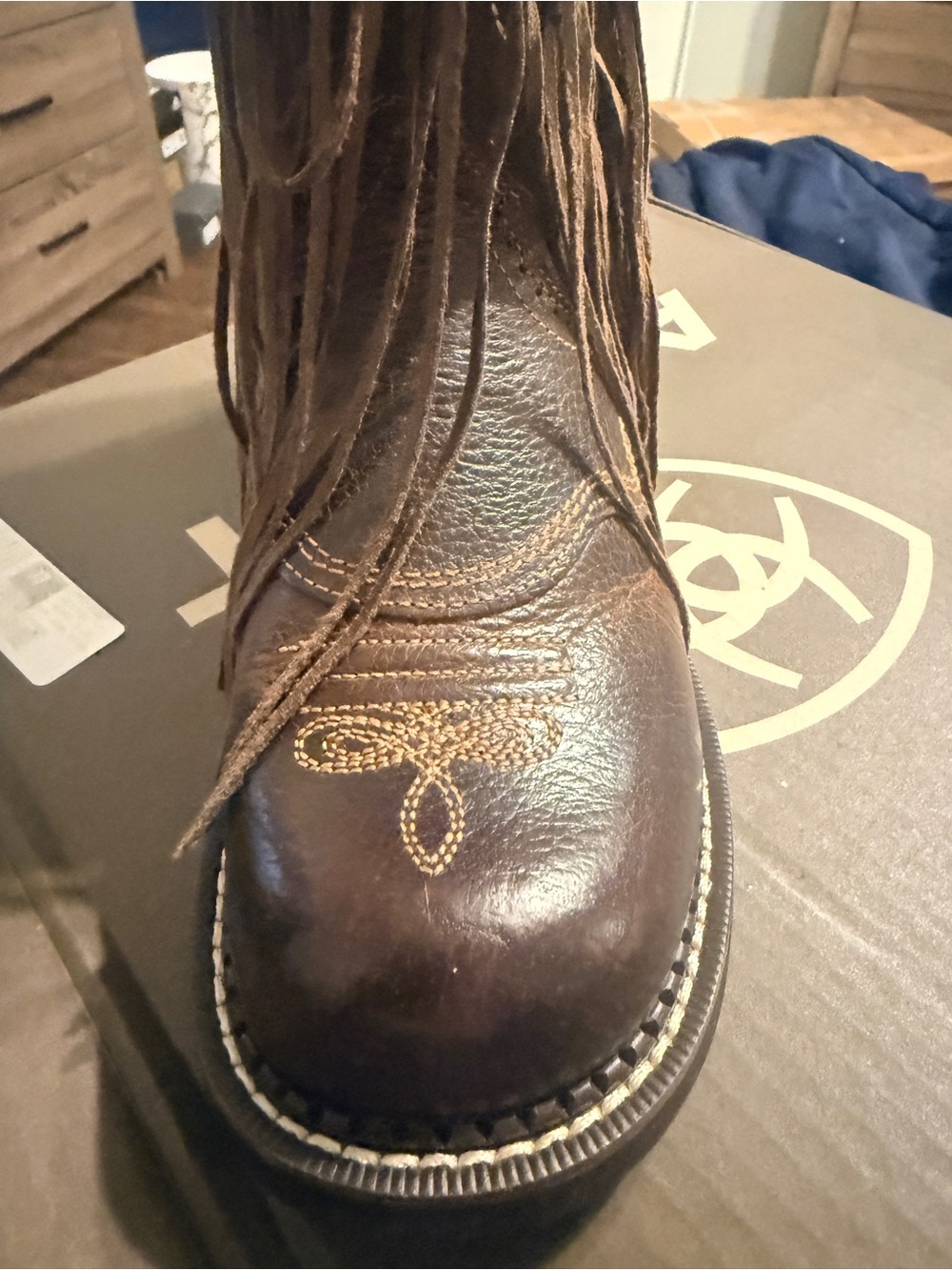 Ariat Brown Leather Western Fringe Toe Boot Women Size 8